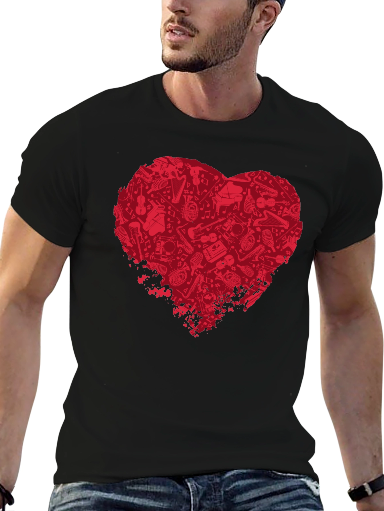 Music Lovers Heart T-Shirt - Black Cotton