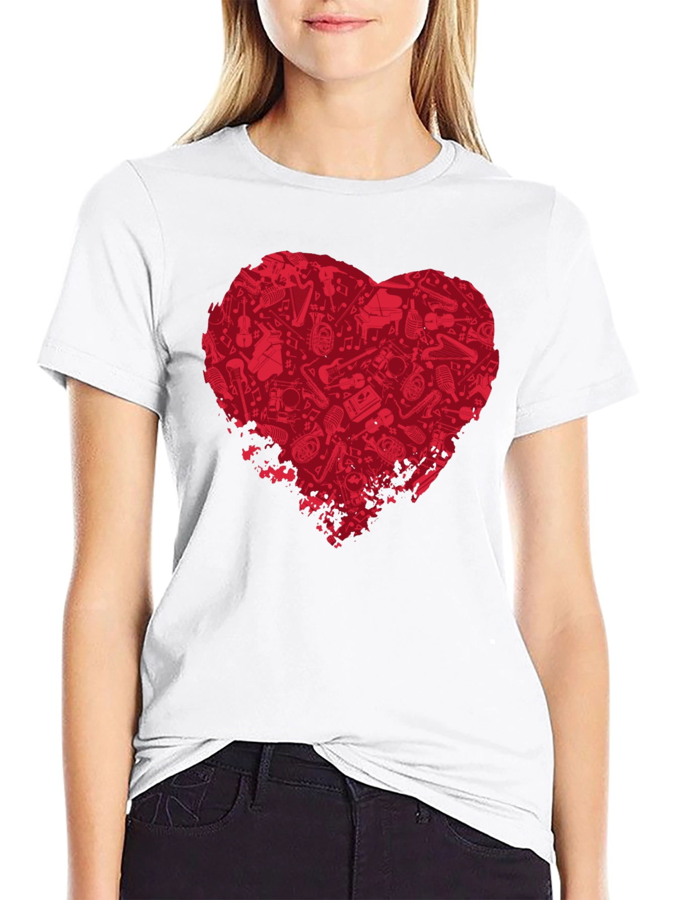 Music Lovers Heart T-Shirt - Black Cotton