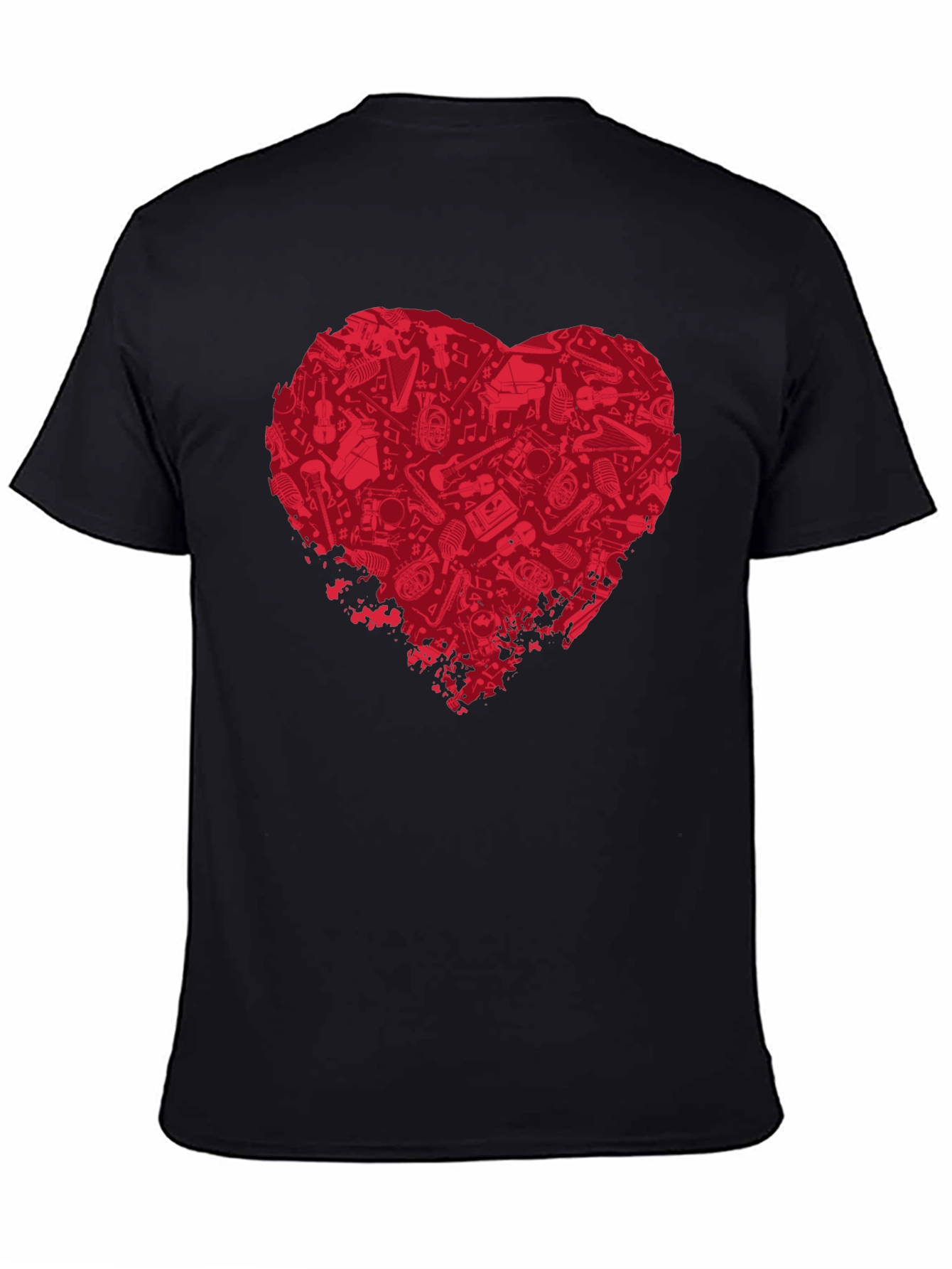 Music Lovers Heart T-Shirt - Black Cotton