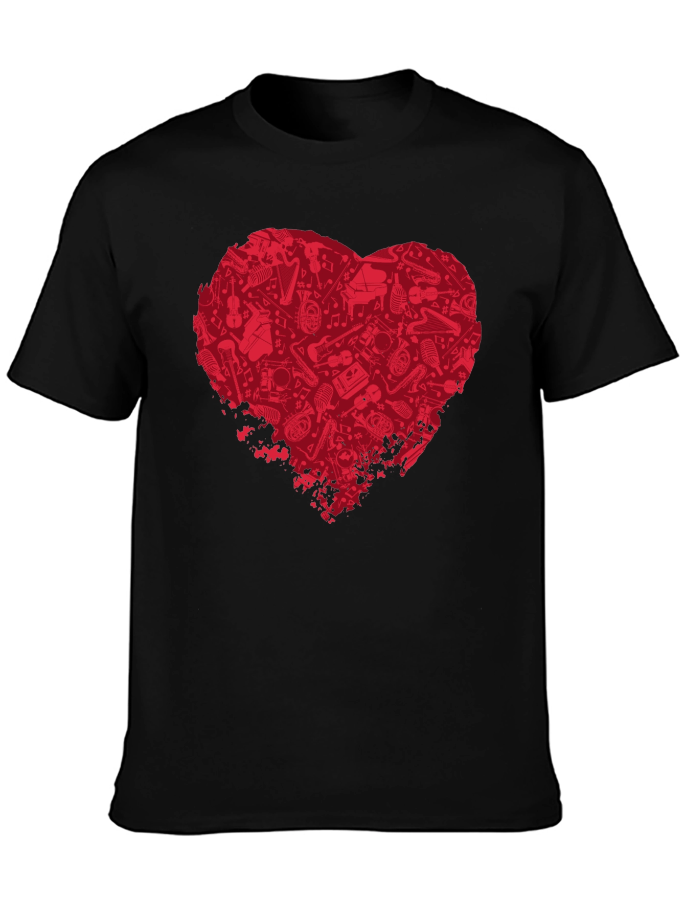 Music Lovers Heart T-Shirt - Black Cotton
