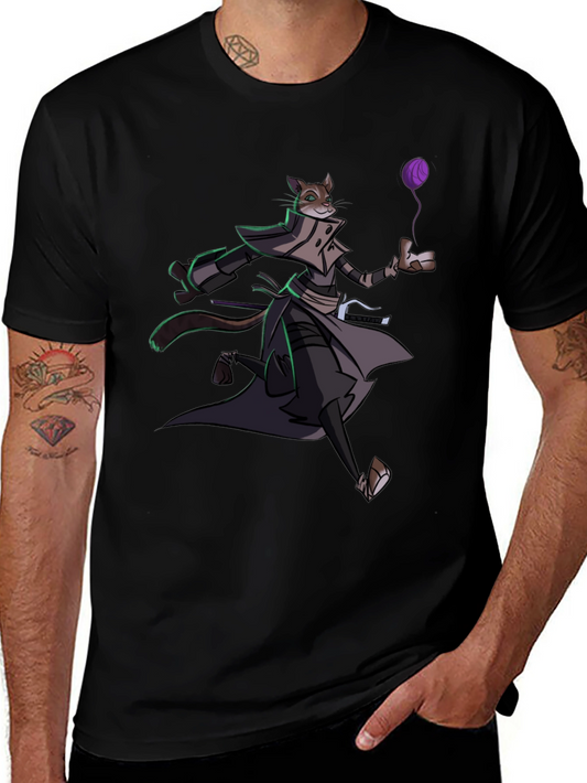 Ninja Cat Graphic Tee - Black Short Sleeve Cotton Shirt