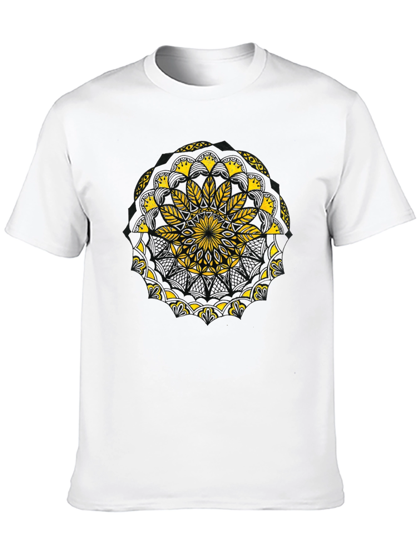 Black T-Shirt with Yellow Mandala Design