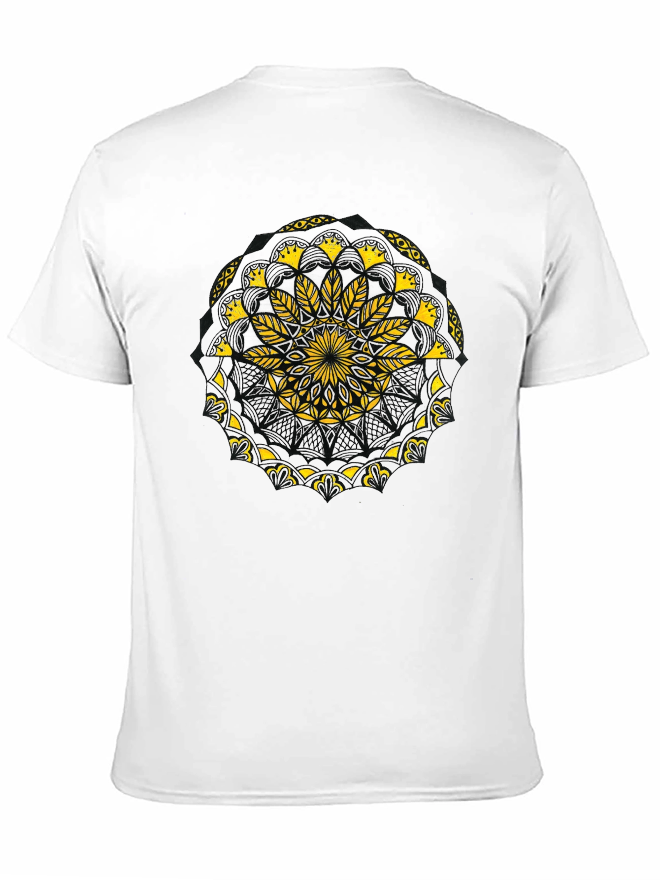 Black T-Shirt with Yellow Mandala Design