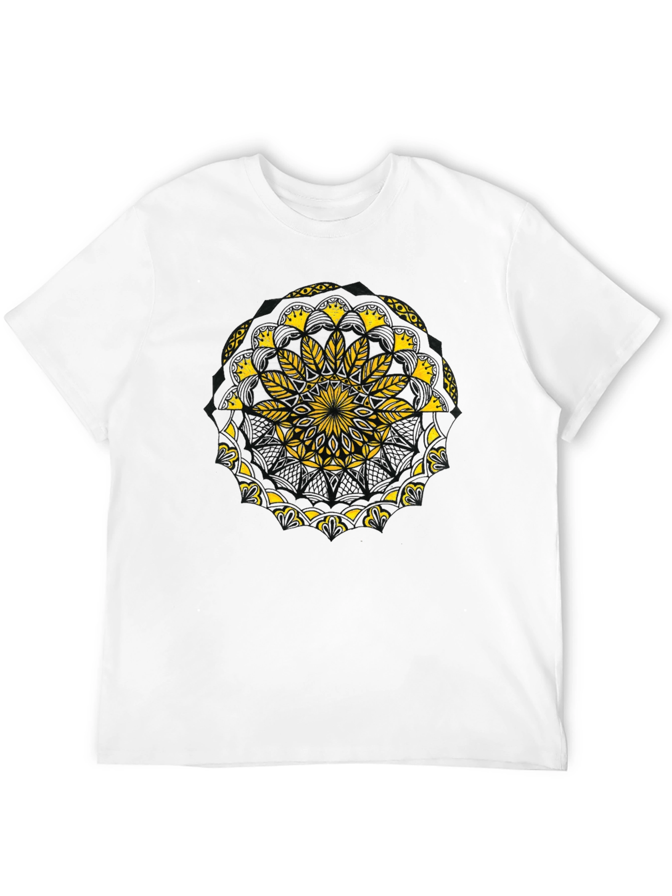 Black T-Shirt with Yellow Mandala Design