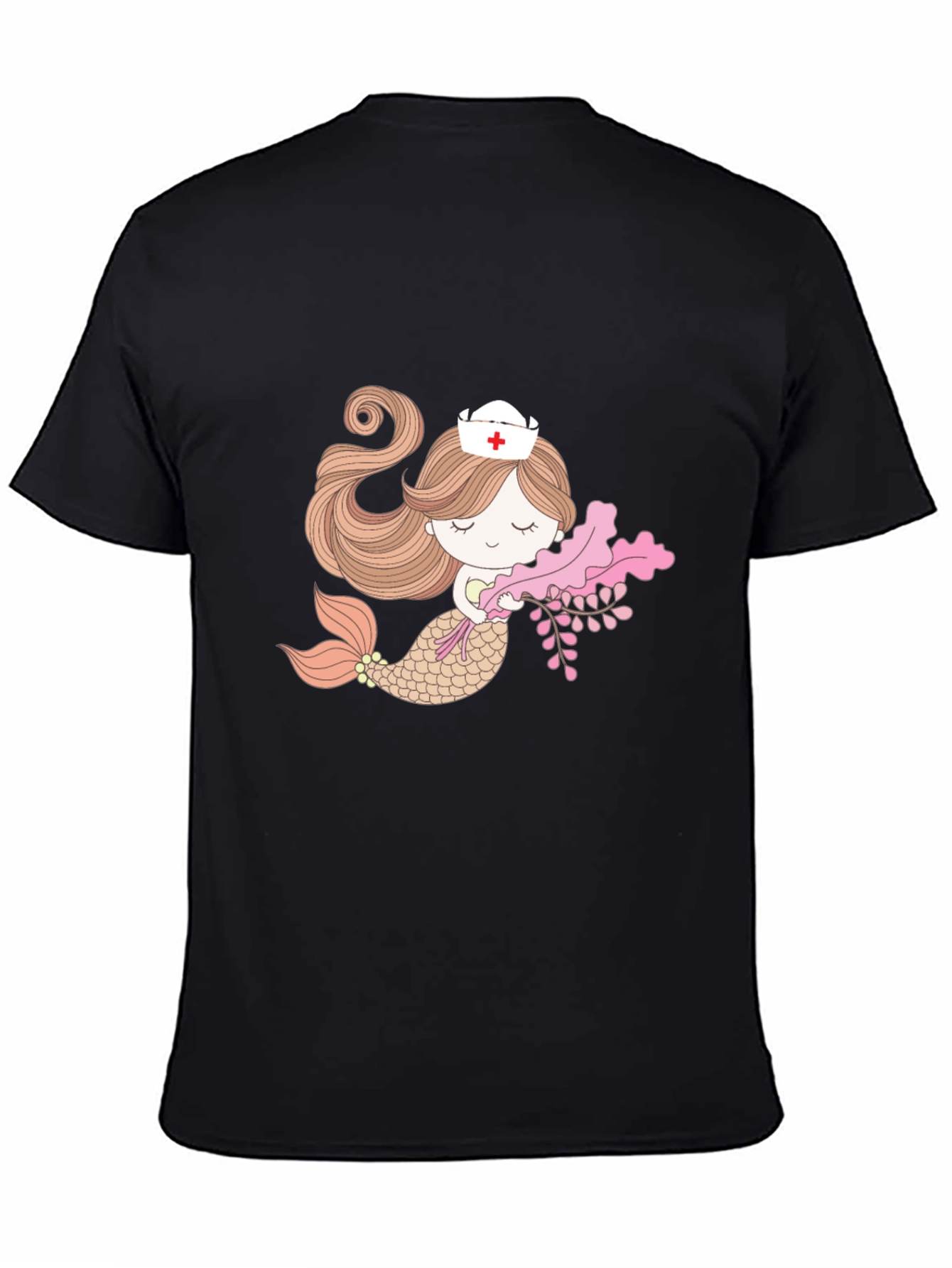 Mermaid Nurse Graphic Tee - Black Cotton T-Shirt