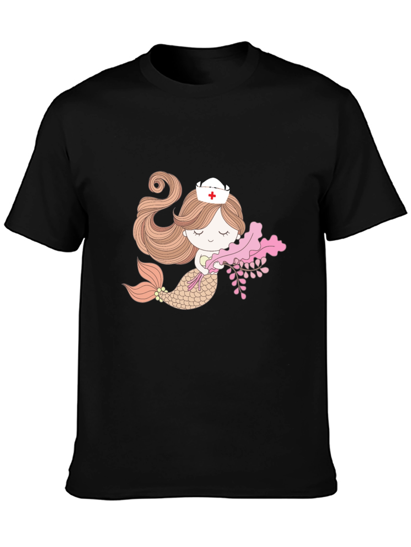 Mermaid Nurse Graphic Tee - Black Cotton T-Shirt