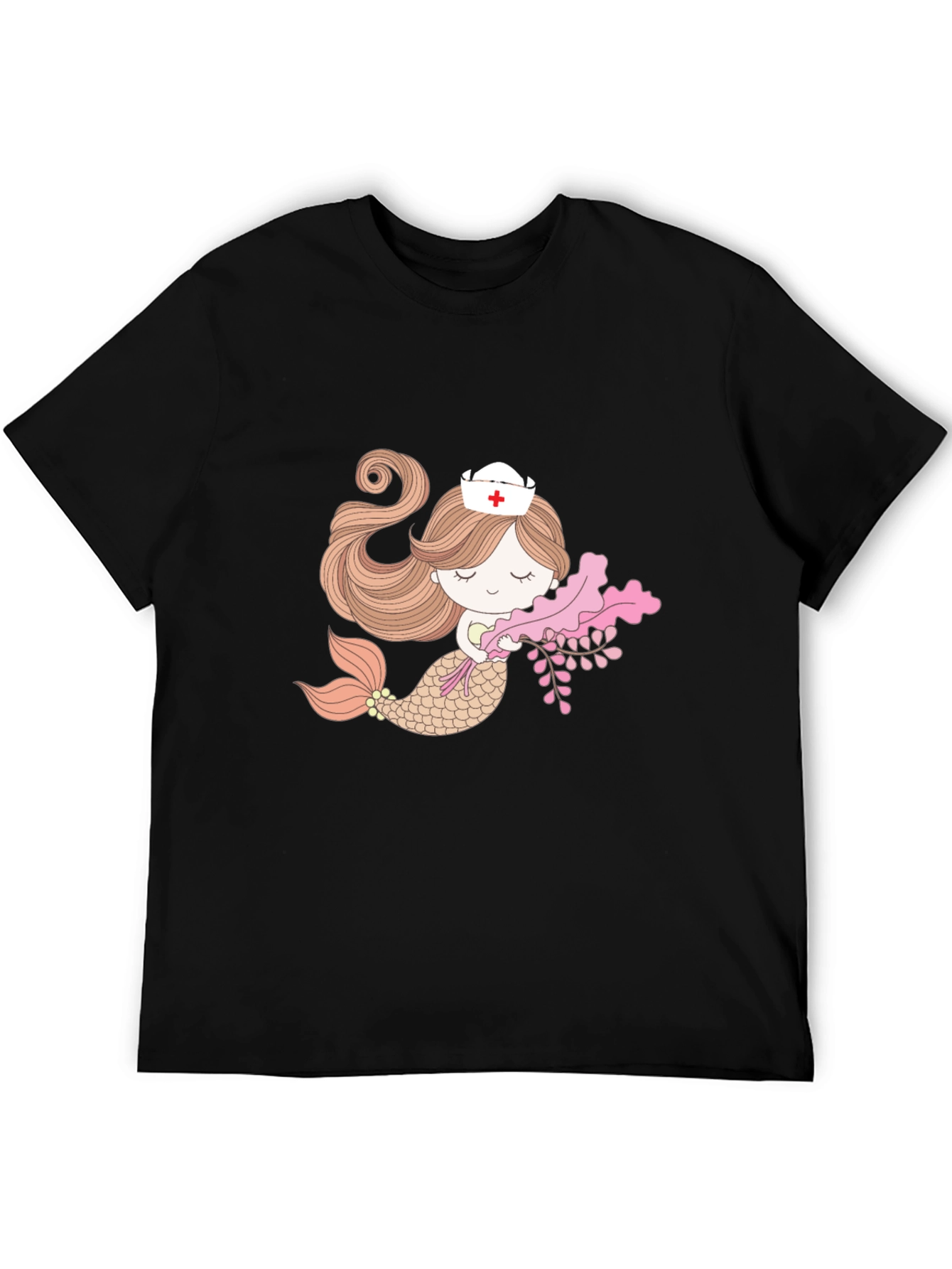 Mermaid Nurse Graphic Tee - Black Cotton T-Shirt