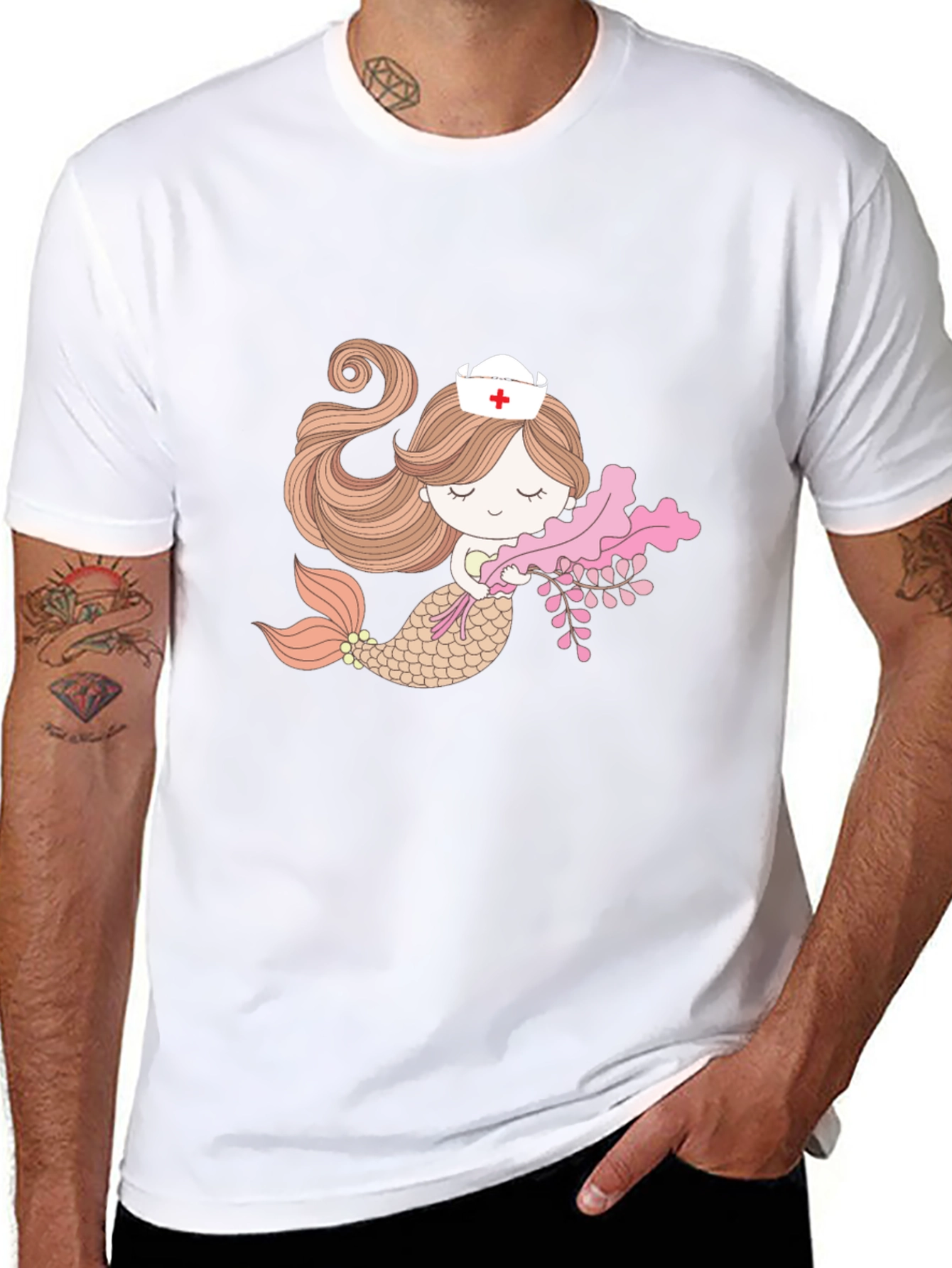 Mermaid Nurse Graphic Tee - Black Cotton T-Shirt
