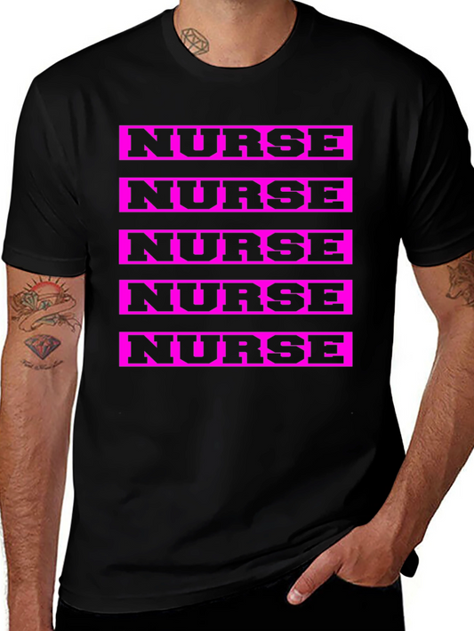 Nurse Graphic Tee - Bold Pink Text Black Cotton T-Shirt