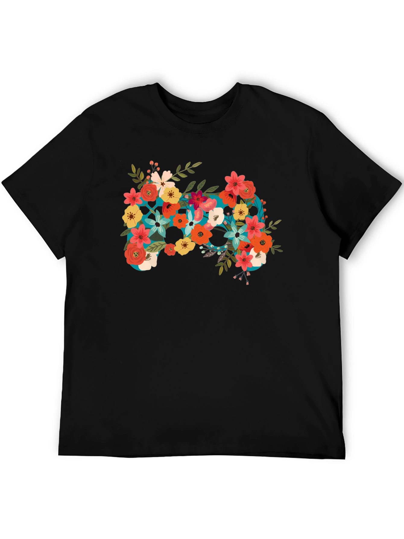 Floral Controller Graphic Black T-Shirt