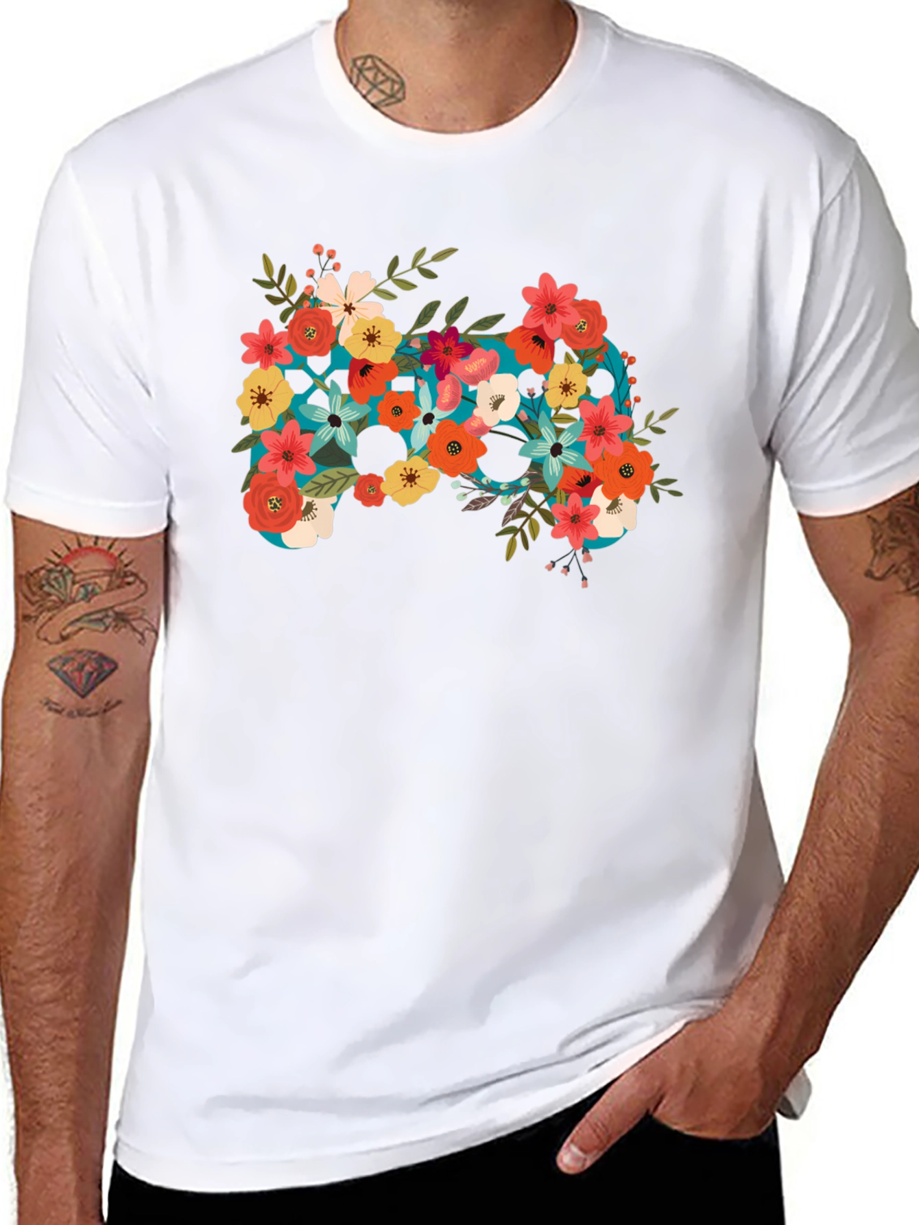 Floral Controller Graphic Black T-Shirt