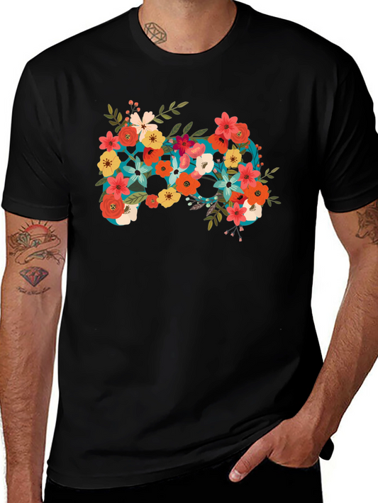 Floral Controller Graphic Black T-Shirt