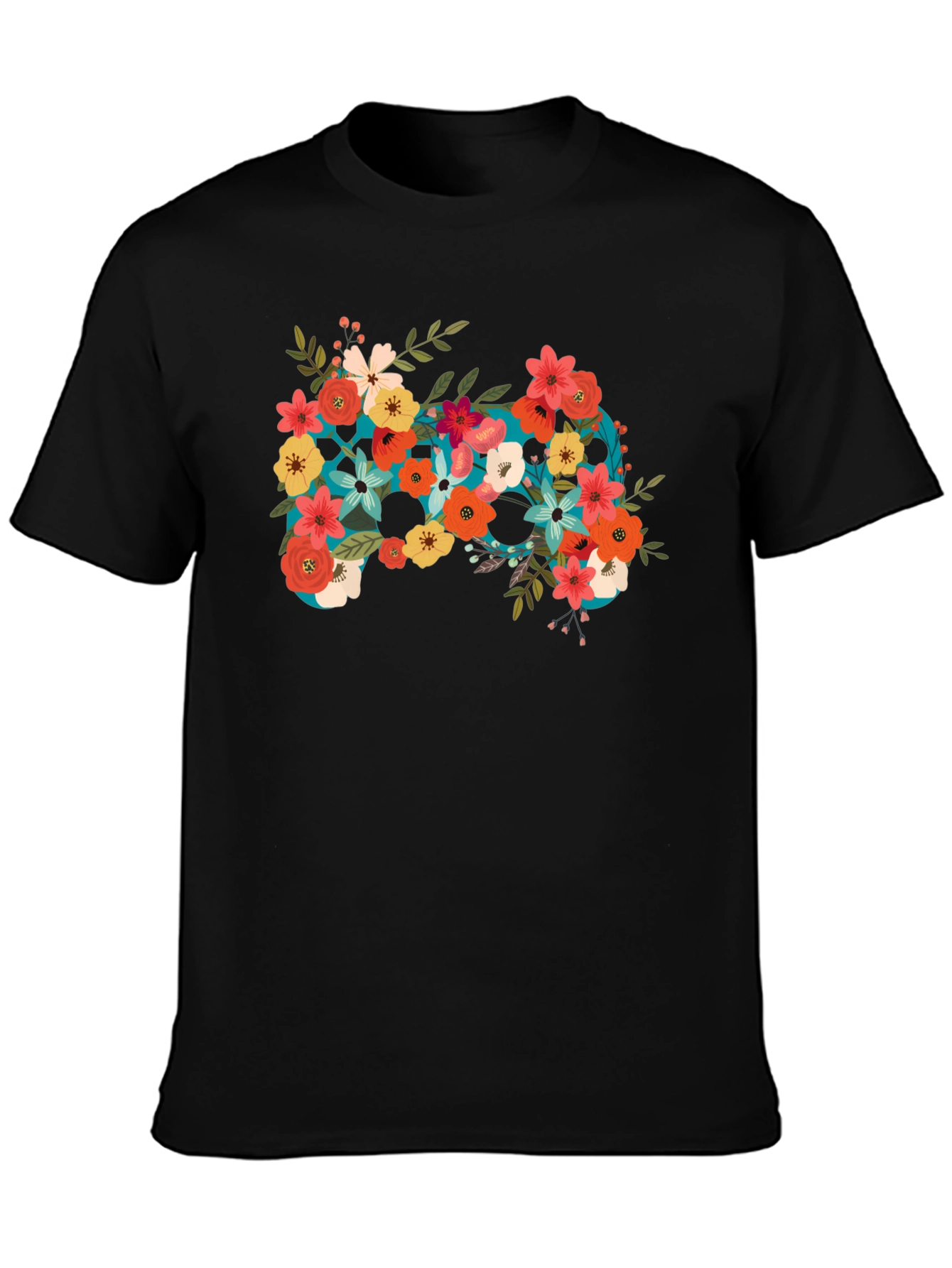 Floral Controller Graphic Black T-Shirt