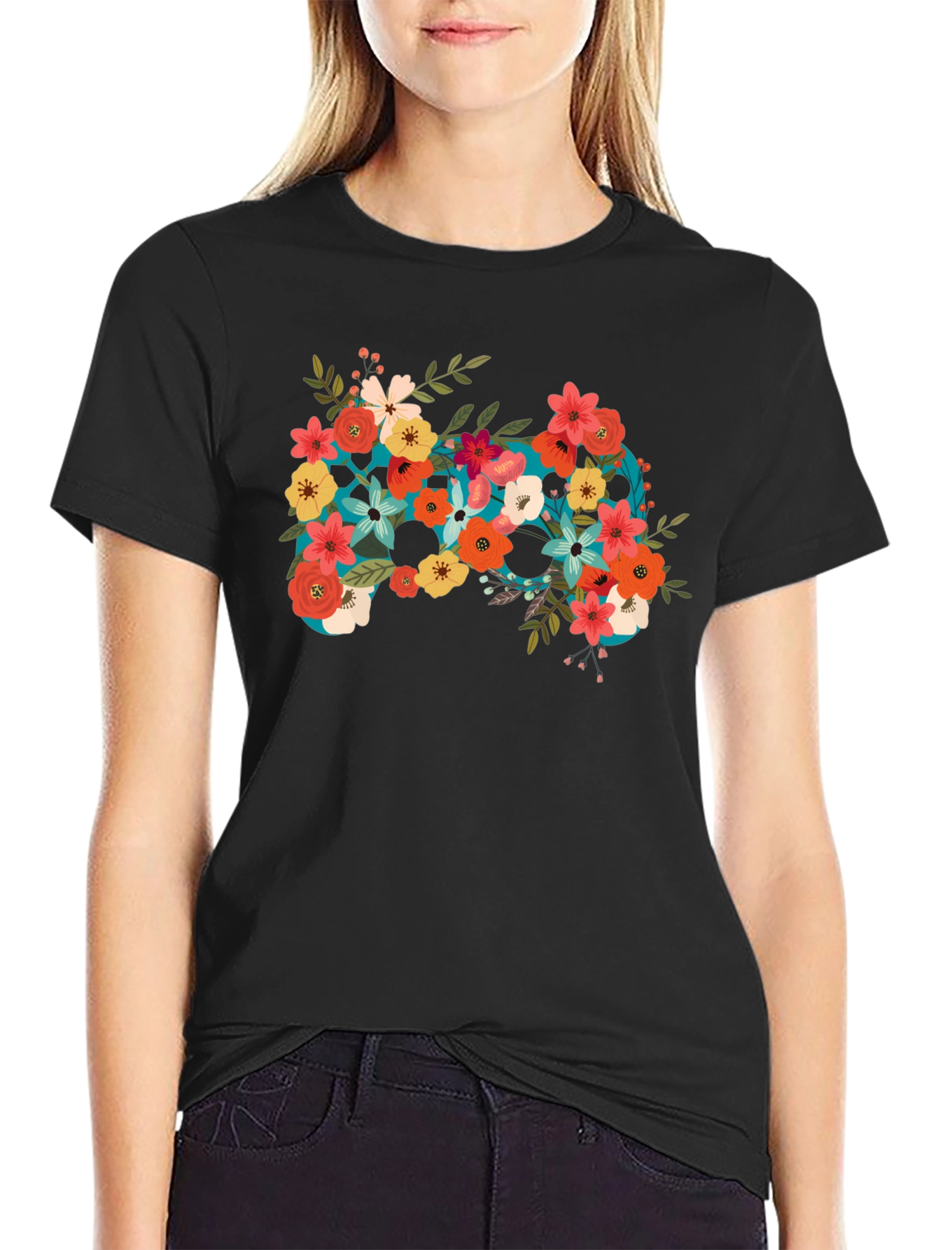 Floral Controller Graphic Black T-Shirt
