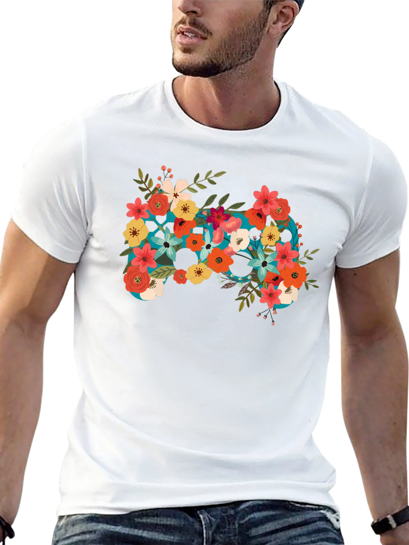 Floral Controller Graphic Black T-Shirt