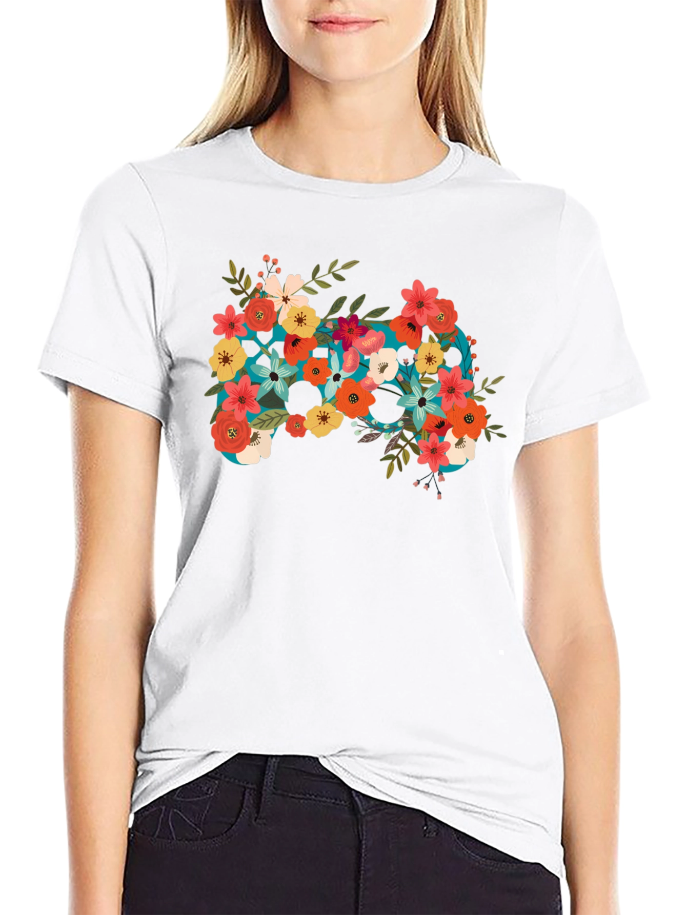 Floral Controller Graphic Black T-Shirt