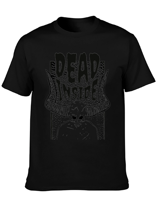 Dead Inside Skull Horns Black T-Shirt Graphic Tee