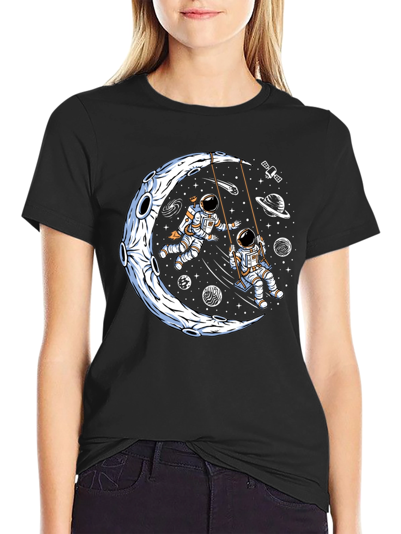 Astronaut Moon Swing Graphic Tee - Black