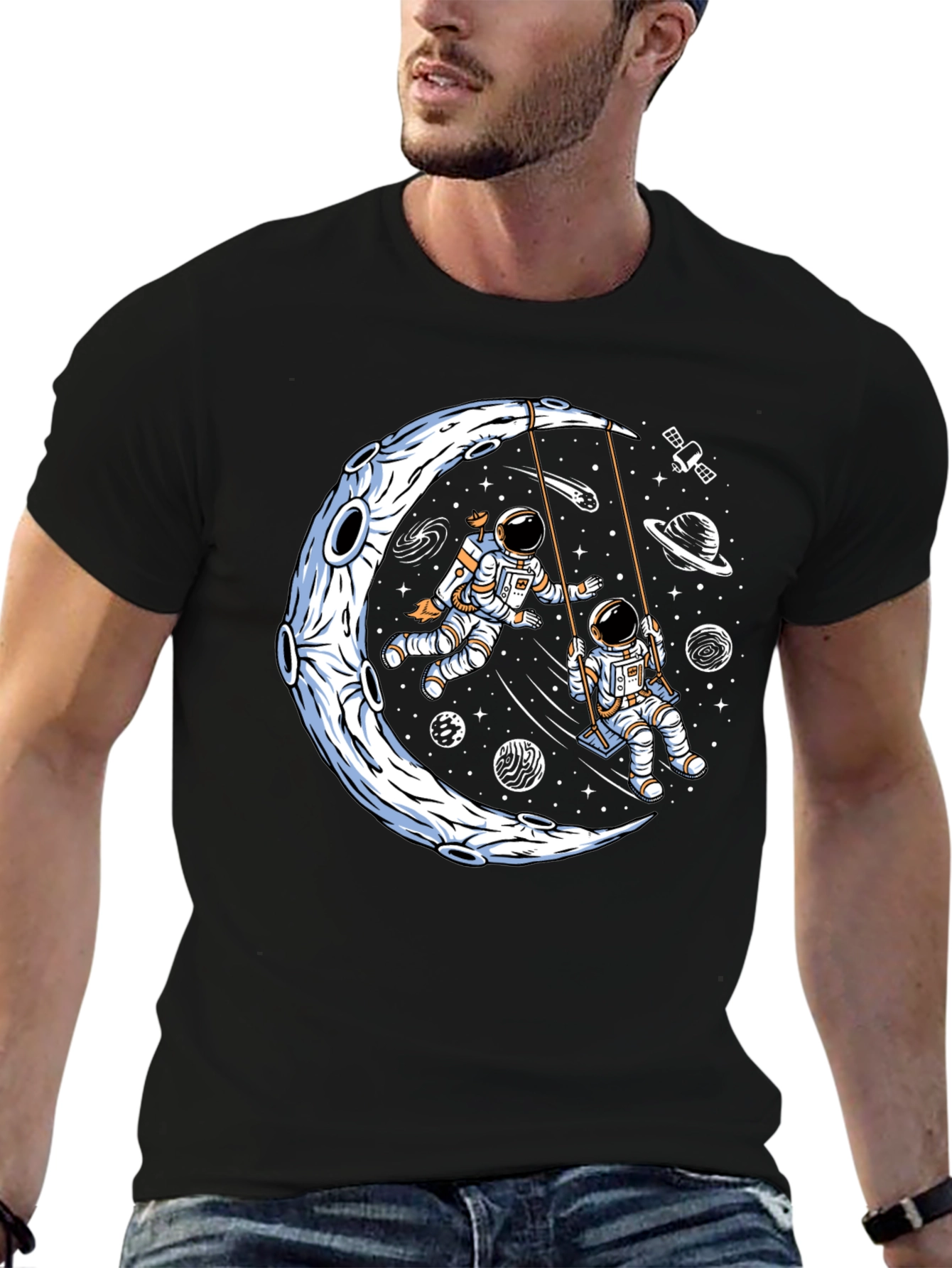 Astronaut Moon Swing Graphic Tee - Black