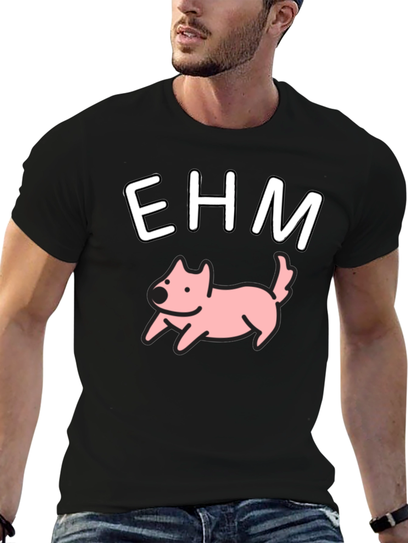 EHM Dog Graphic Tee - Casual Black T-Shirt