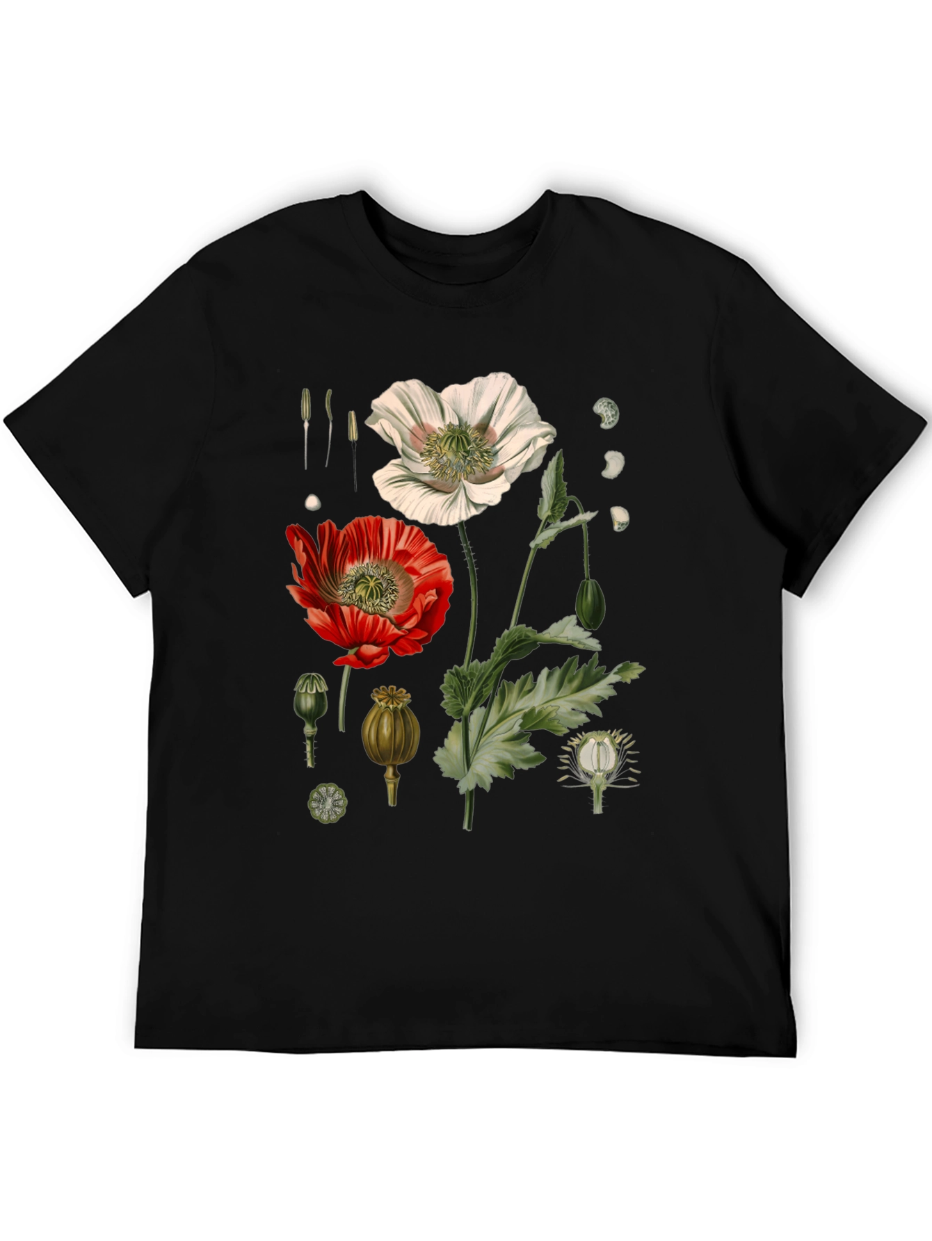 Botanical Floral Print Black T-Shirt