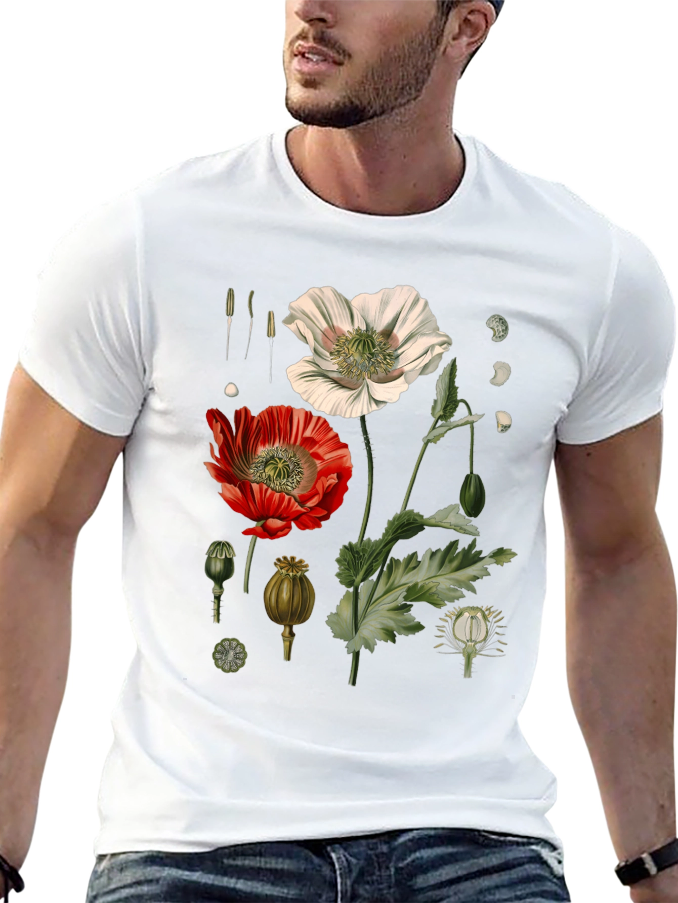 Botanical Floral Print Black T-Shirt