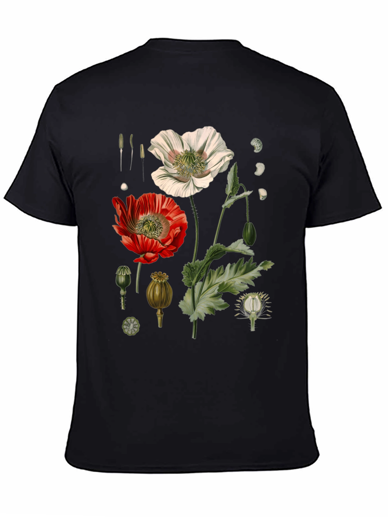 Botanical Floral Print Black T-Shirt