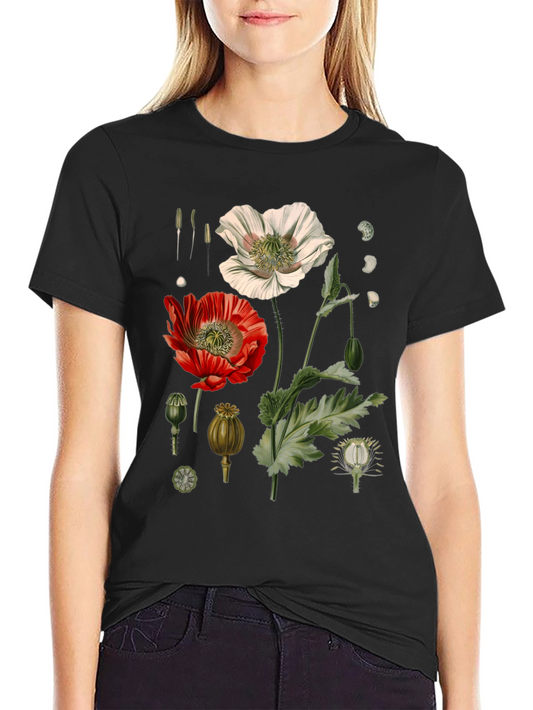 Botanical Floral Print Black T-Shirt