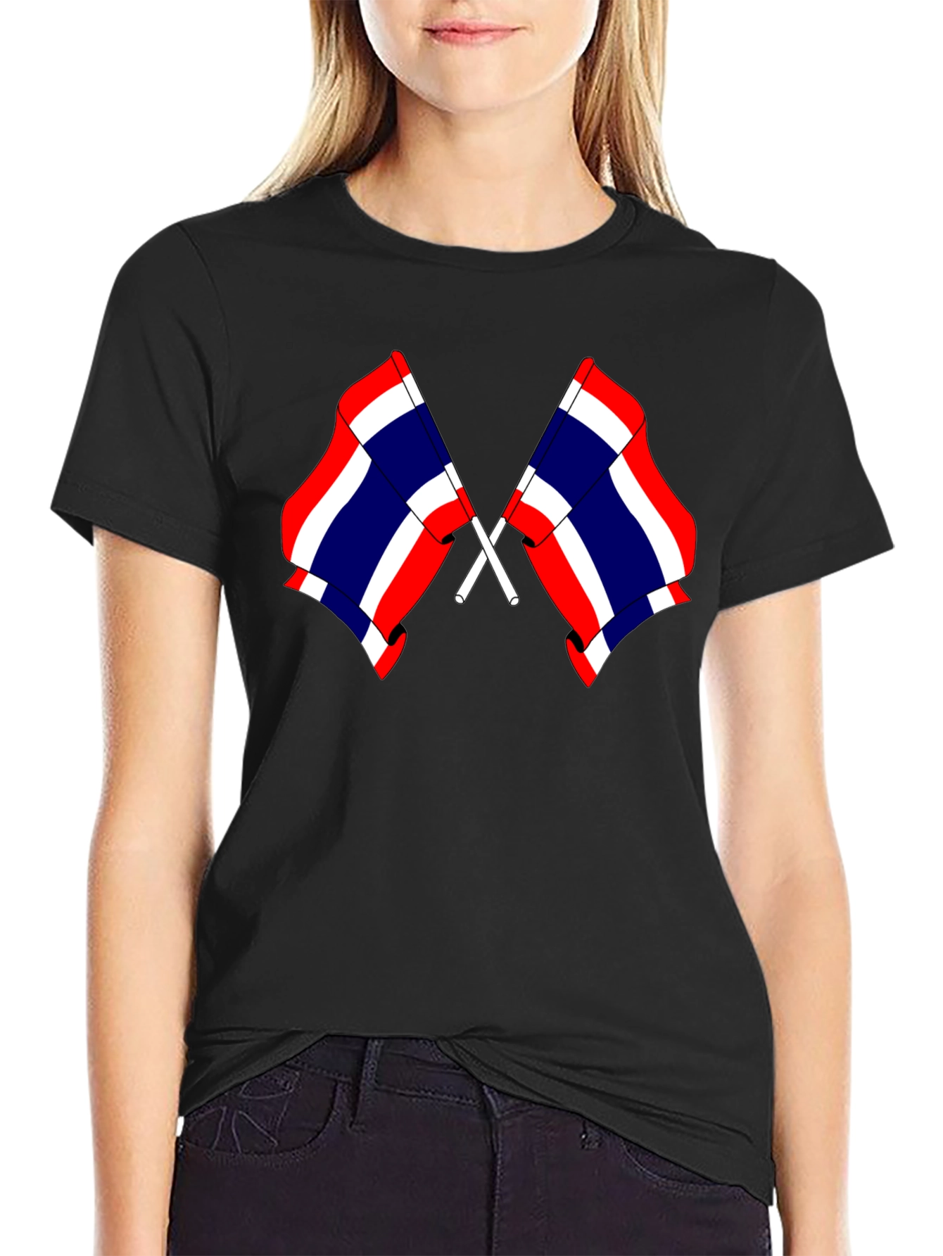 Thailand Flag Crossed Black T-Shirt