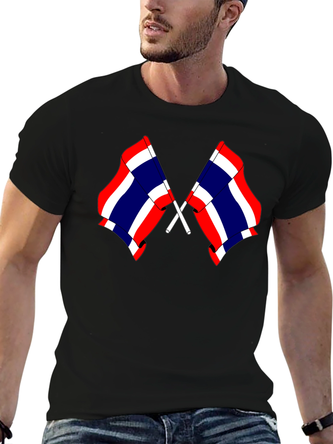 Thailand Flag Crossed Black T-Shirt