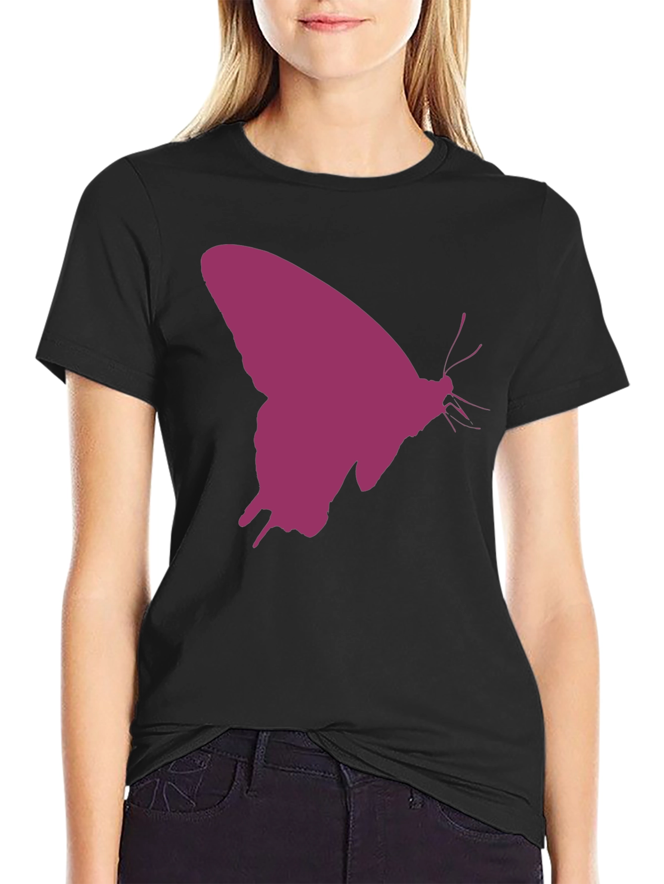 Butterfly Silhouette Graphic Tee - Black