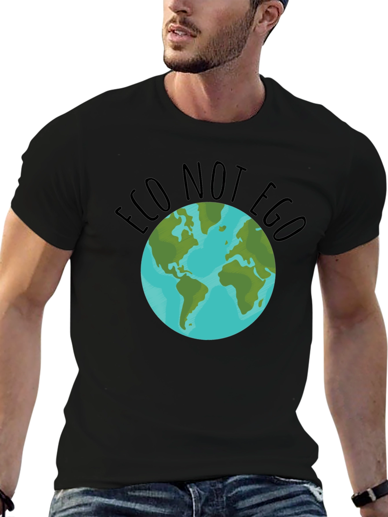 Eco Not Ego Earth Graphic Tee - Black