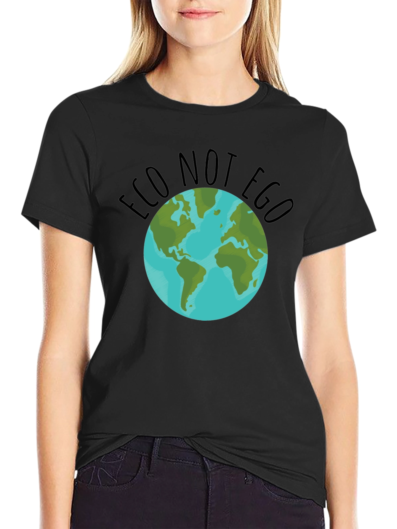 Eco Not Ego Earth Graphic Tee - Black