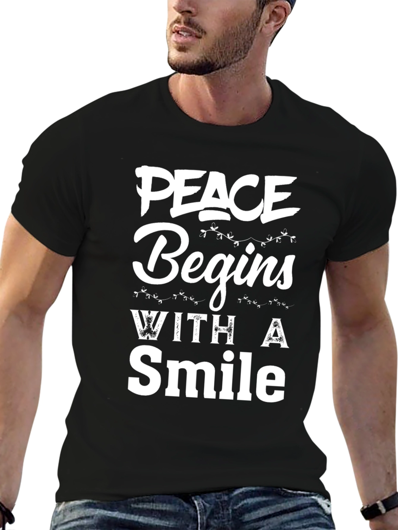 Peace Begins With A Smile Graphic Tee - Black