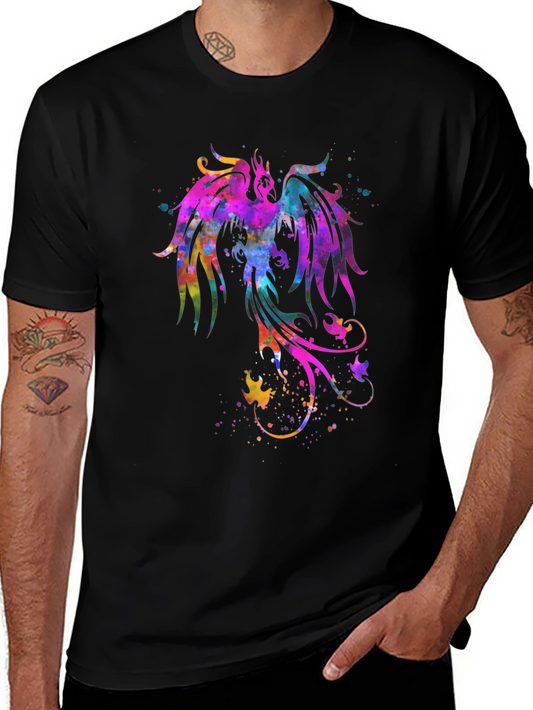 Watercolor Phoenix Graphic Black T-Shirt