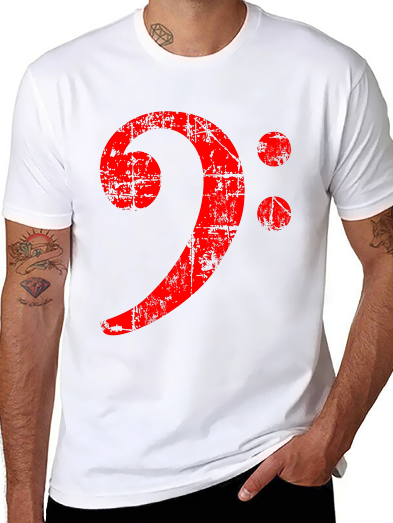 Bass Clef Distressed Graphic Tee - Black