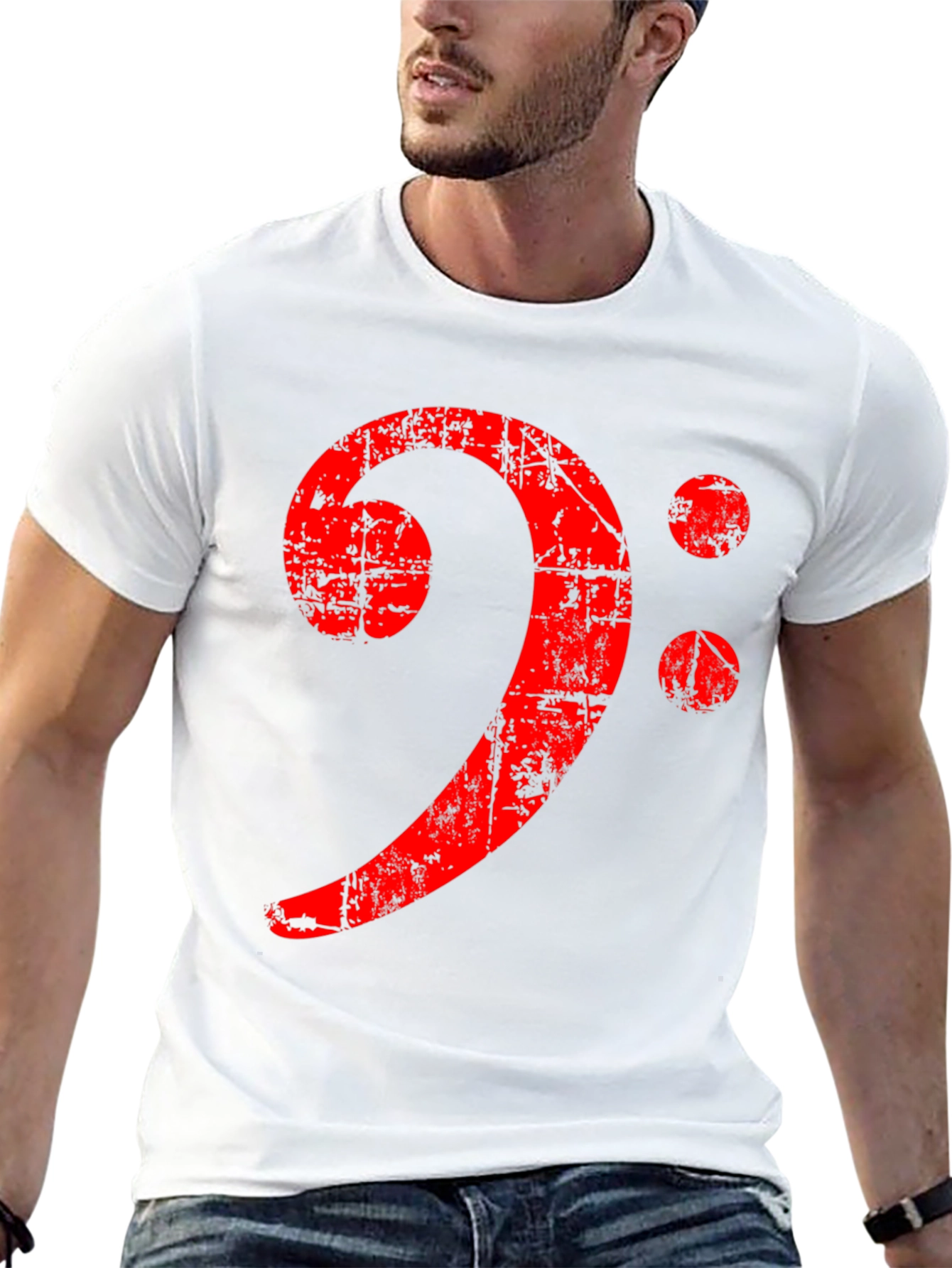 Bass Clef Distressed Graphic Tee - Black