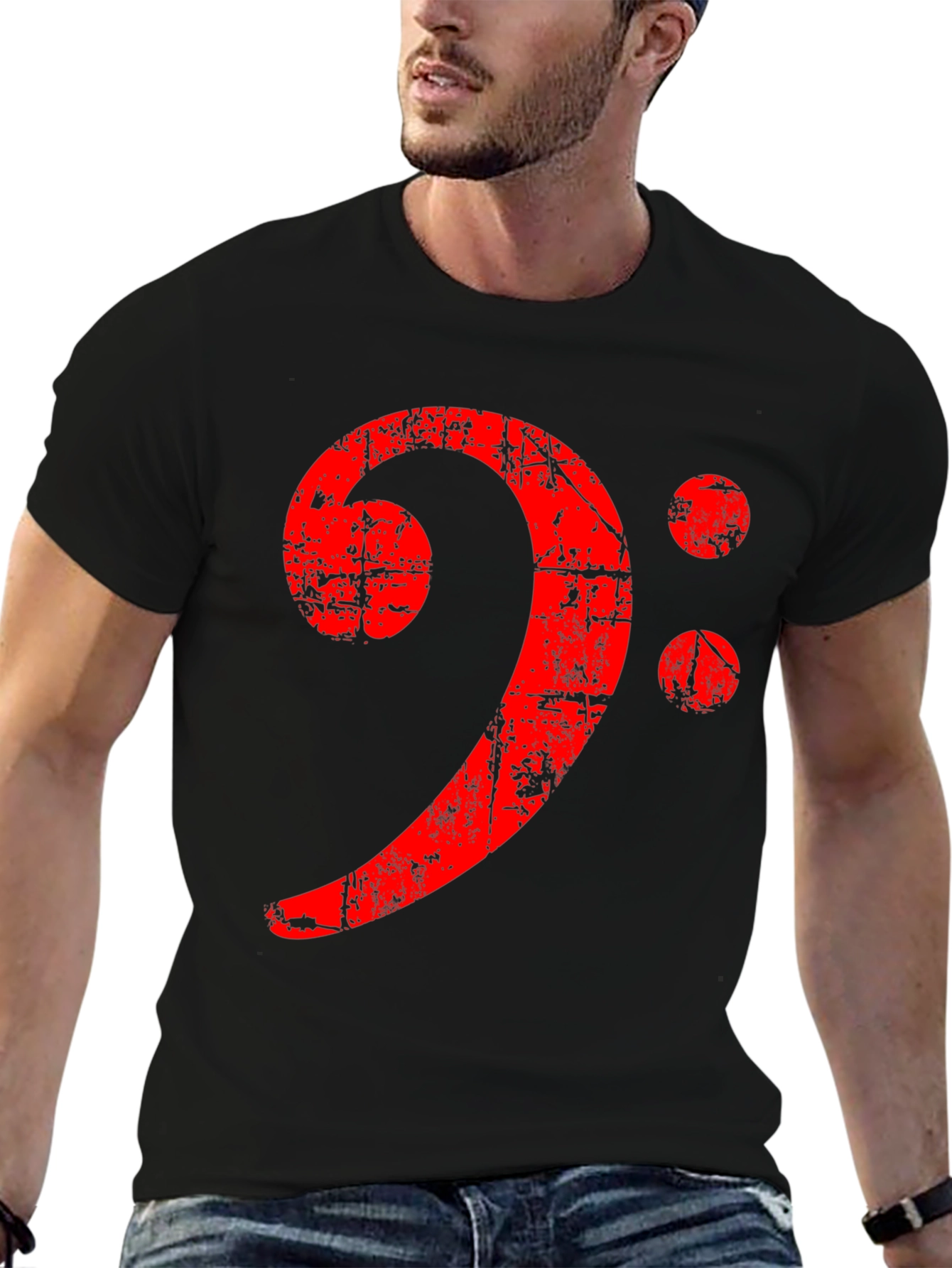 Bass Clef Distressed Graphic Tee - Black