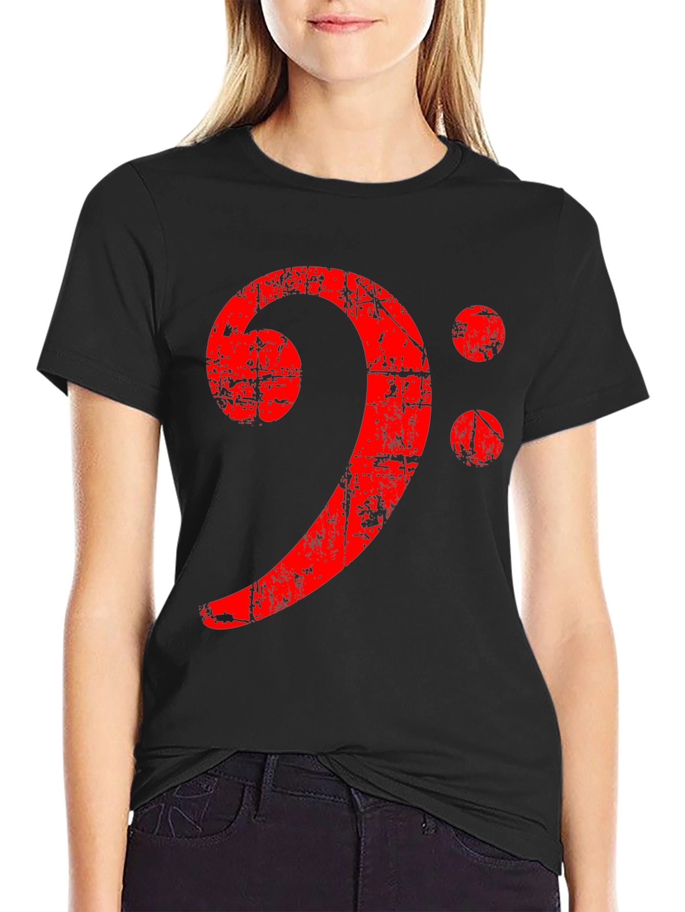 Bass Clef Distressed Graphic Tee - Black