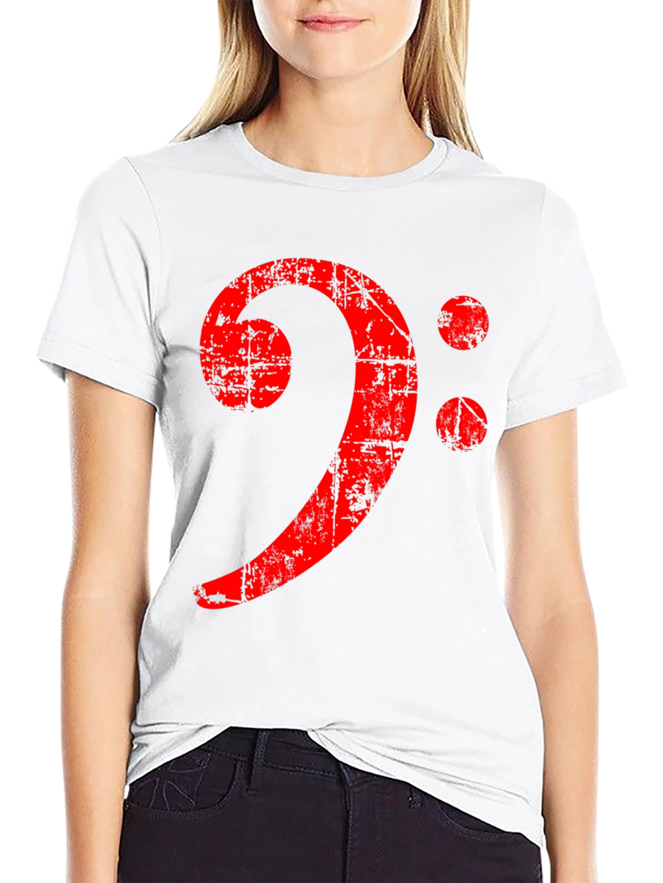 Bass Clef Distressed Graphic Tee - Black