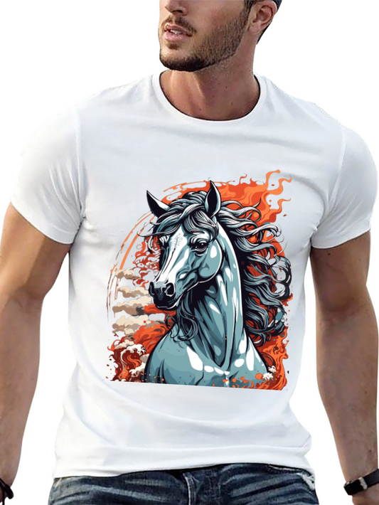 Fiery Horse Graphic Tee - Black Cotton Shirt