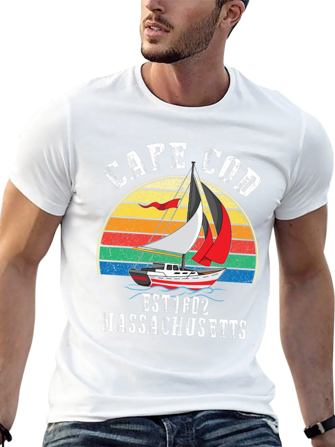Cape Cod Sailboat T-Shirt - Retro Massachusetts Tee