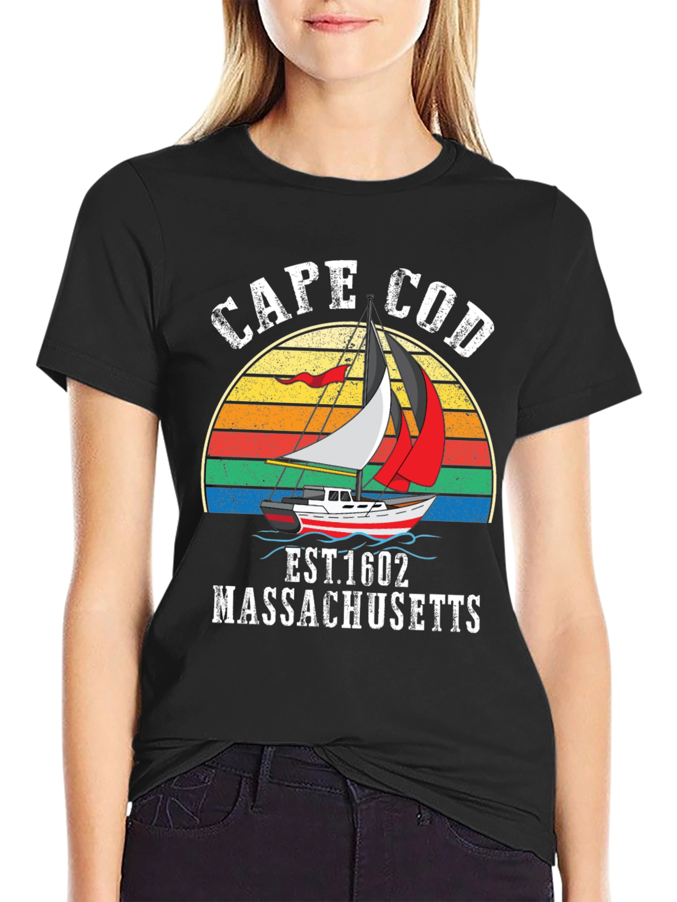 Cape Cod Sailboat T-Shirt - Retro Massachusetts Tee