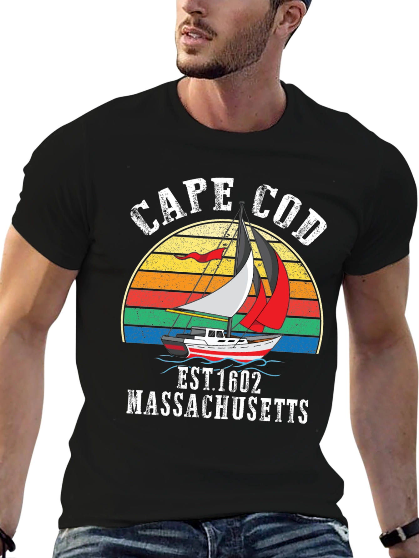 Cape Cod Sailboat T-Shirt - Retro Massachusetts Tee