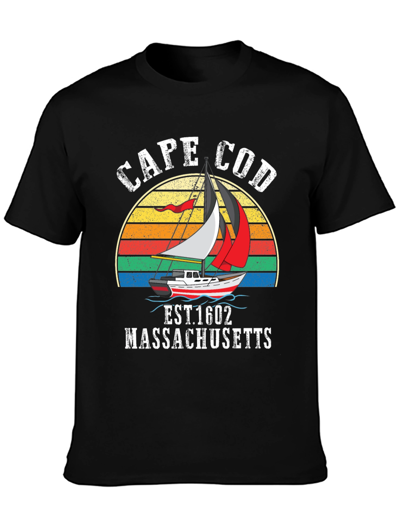Cape Cod Sailboat T-Shirt - Retro Massachusetts Tee
