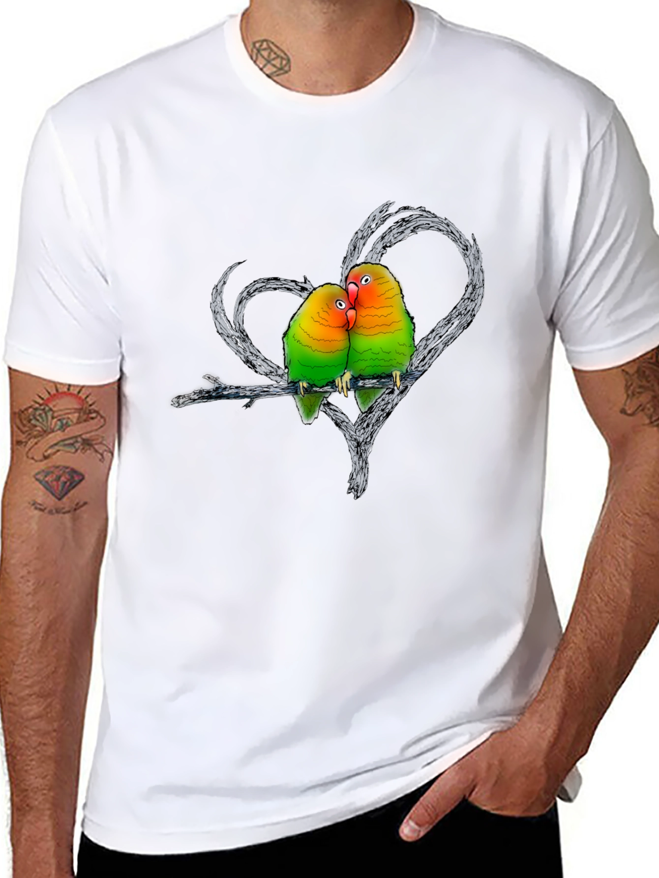 Lovebird Graphic Tee - Romantic Bird Couple Shirt