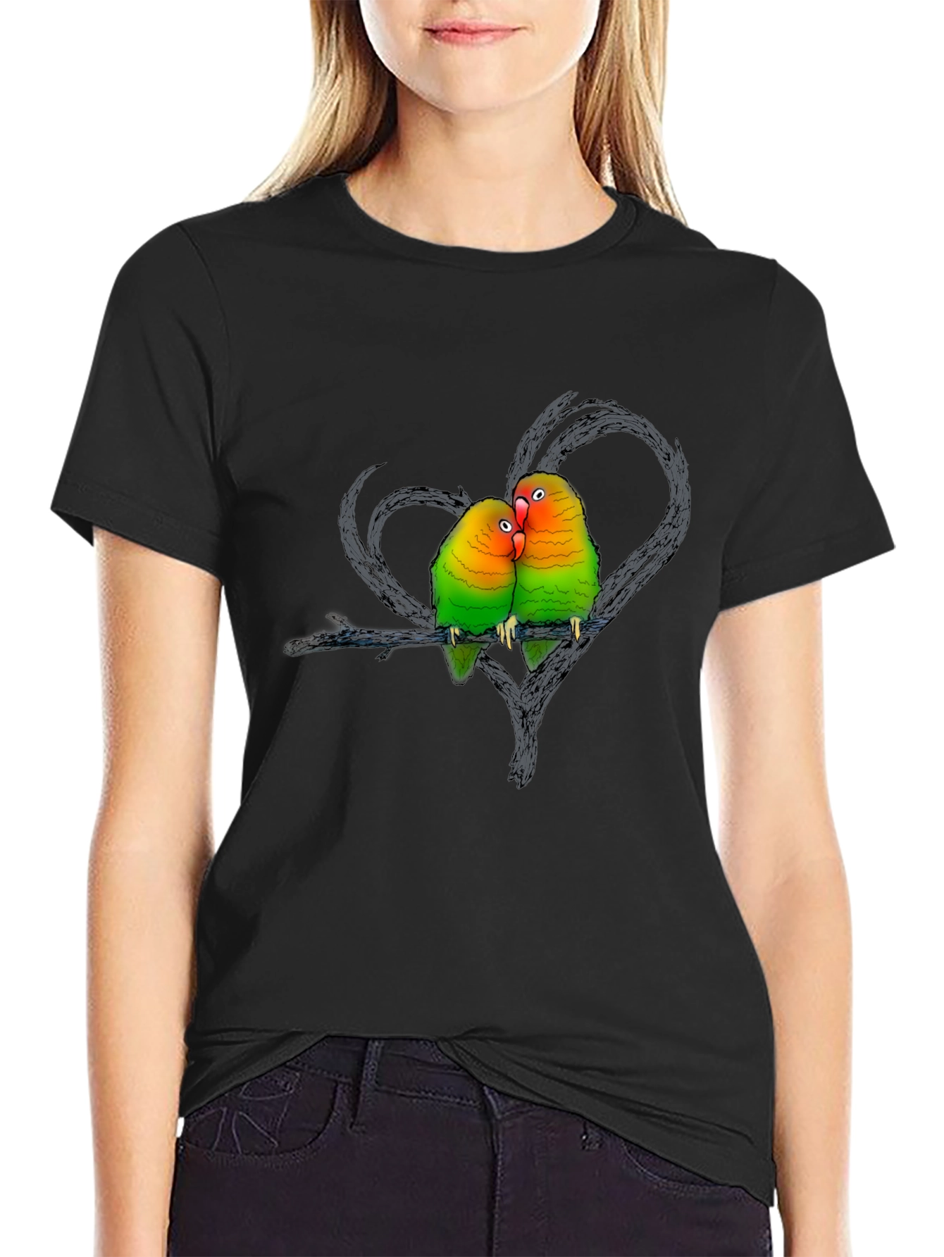 Lovebird Graphic Tee - Romantic Bird Couple Shirt