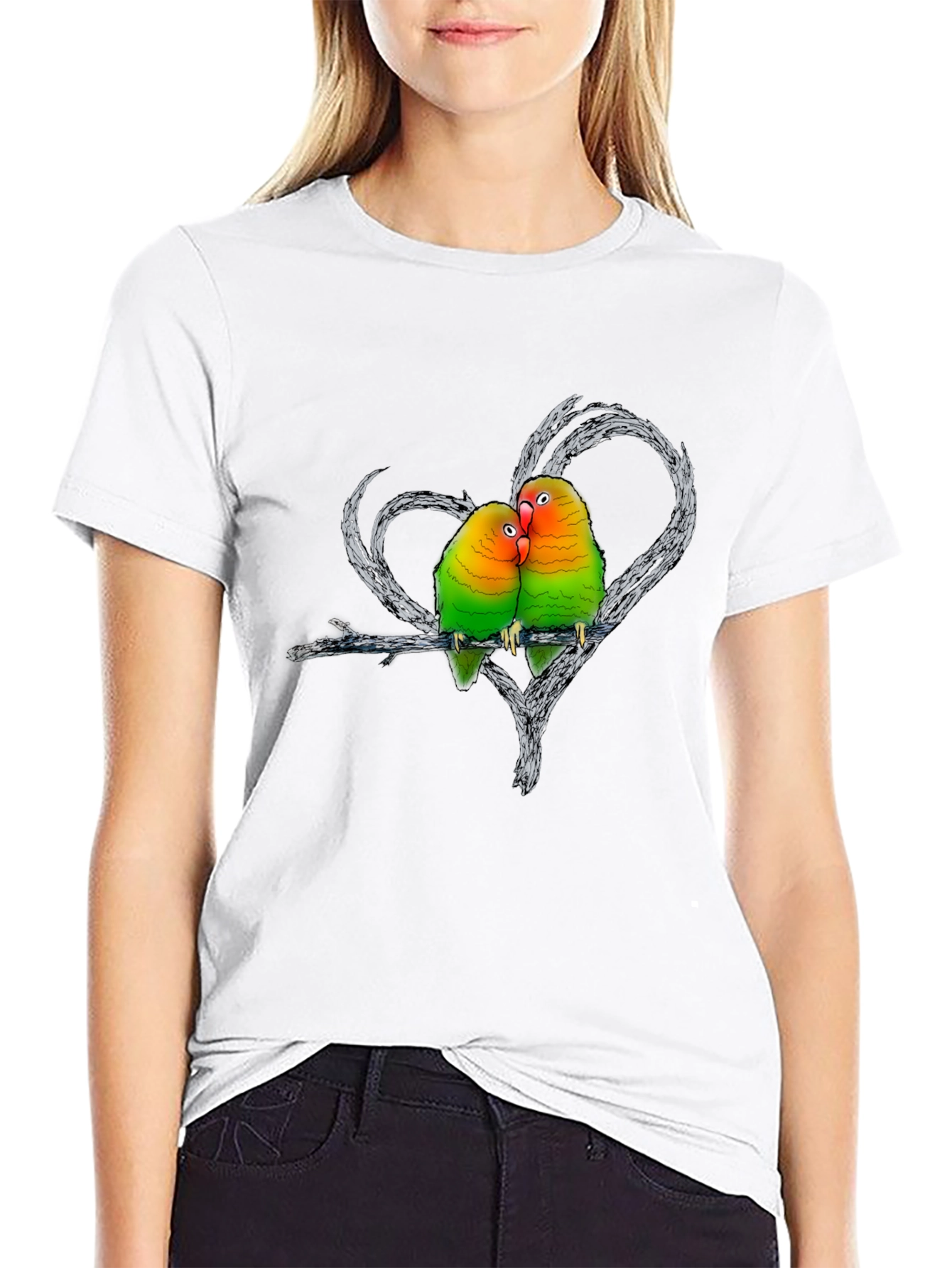 Lovebird Graphic Tee - Romantic Bird Couple Shirt