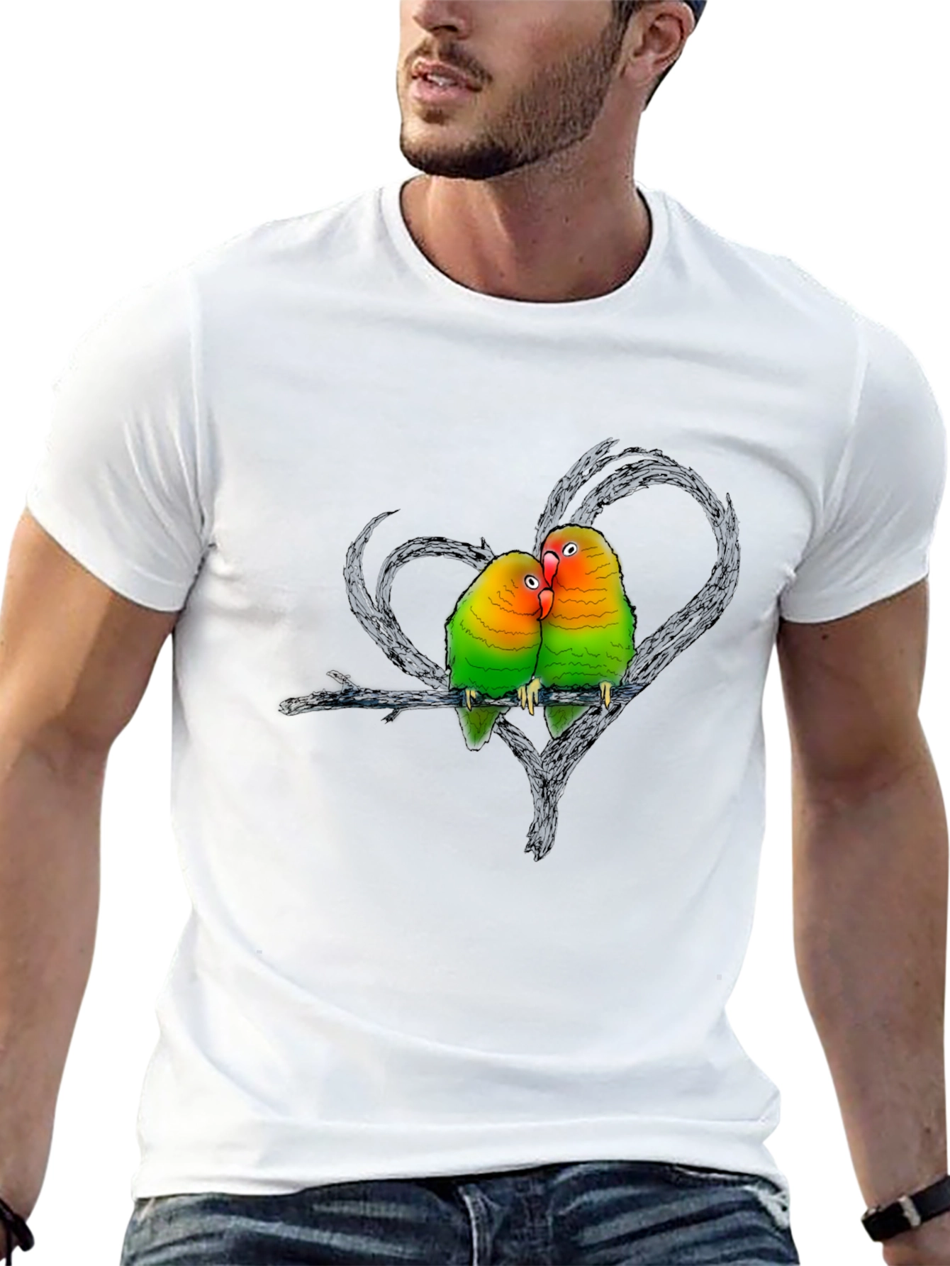 Lovebird Graphic Tee - Romantic Bird Couple Shirt