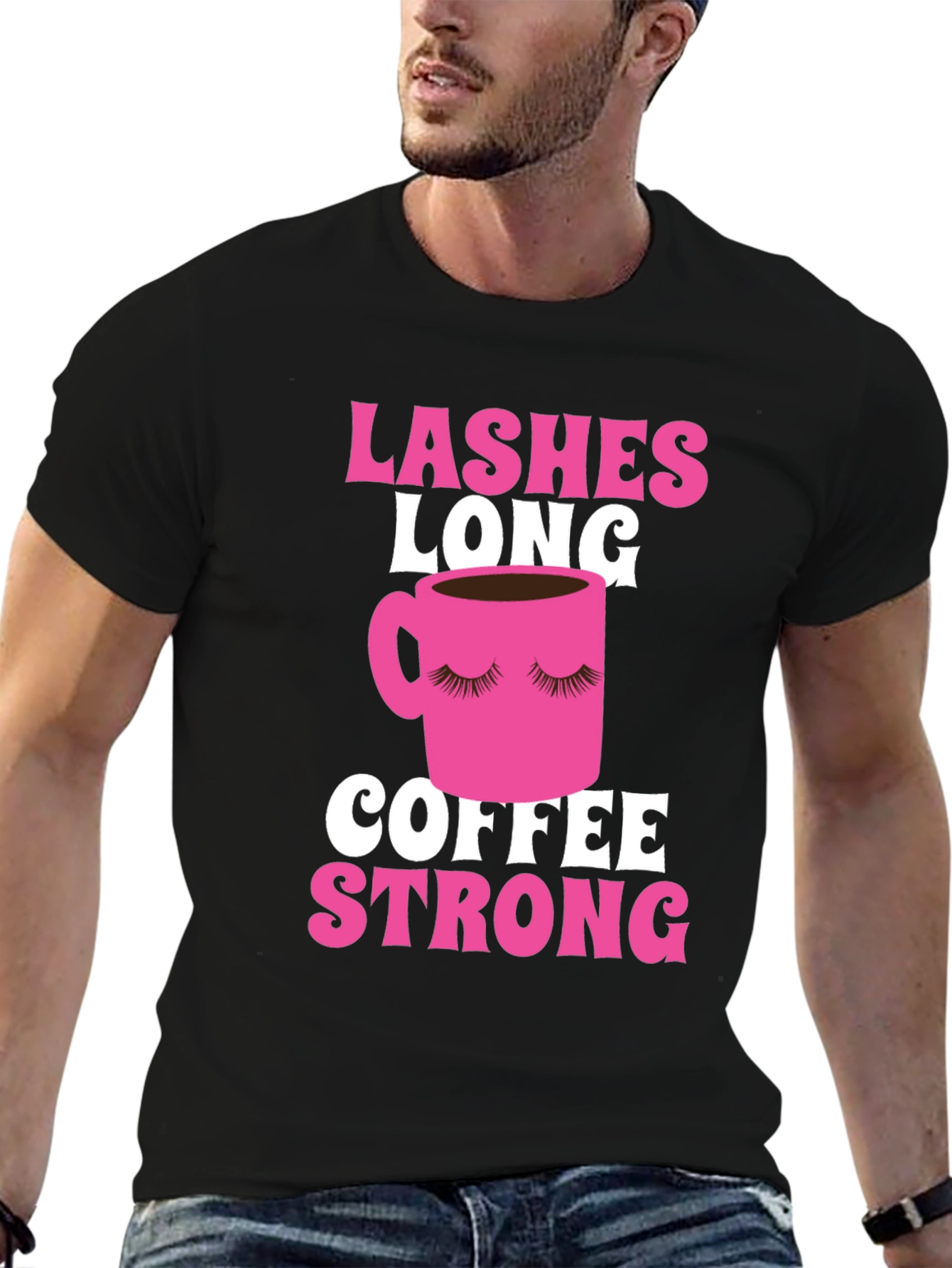 Lashes Long Coffee Strong Graphic Tee - Black